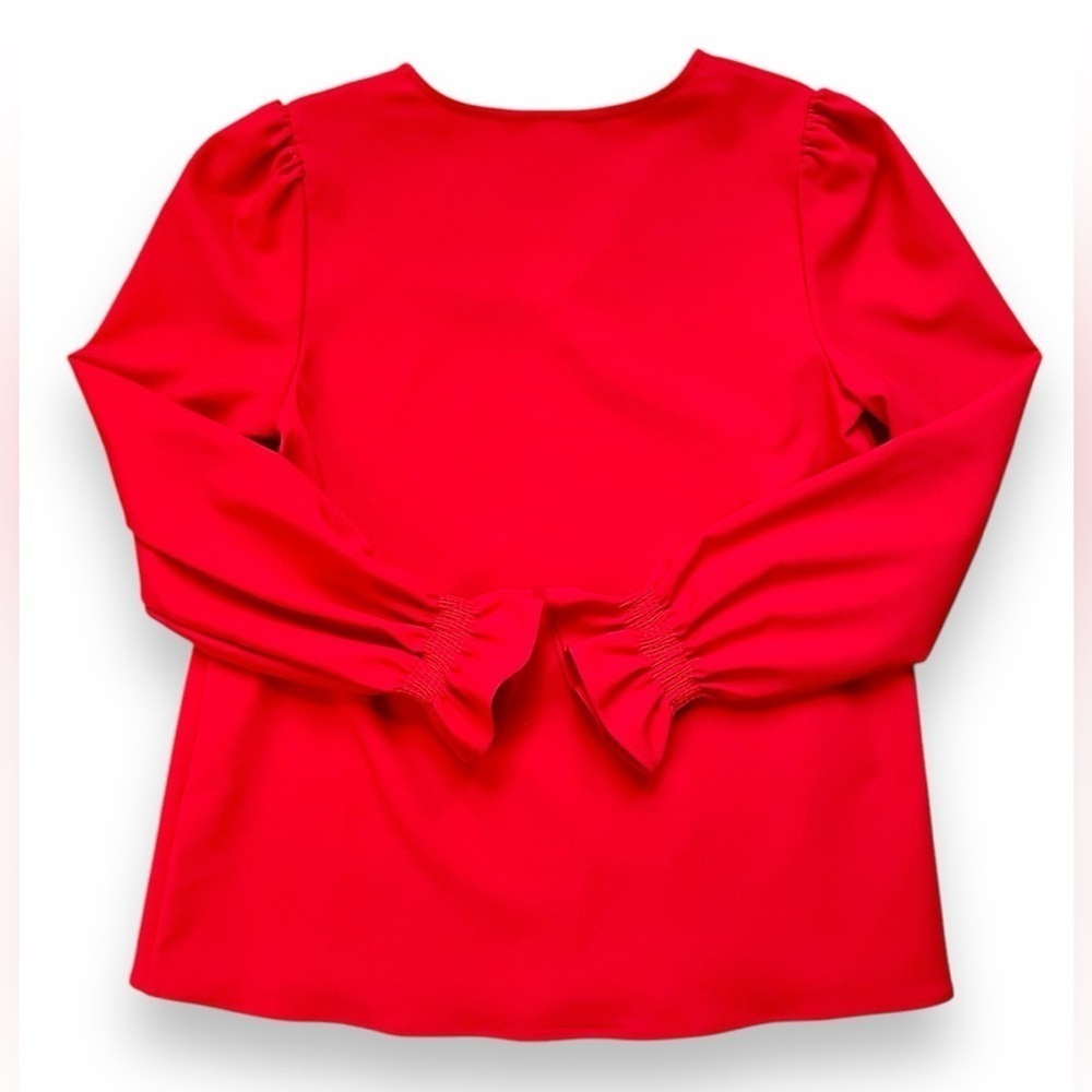 LaRoque Julia Red Crepe Blouse Long Sleeve Smocked Cuff Top - Picture 6 of 6